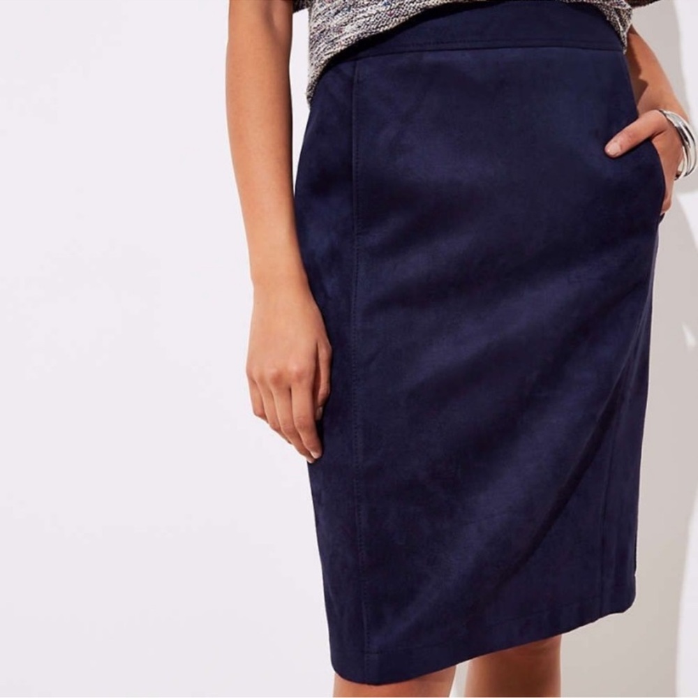 LOFT, Faux Suede Pencil Skirt, Navy, 4